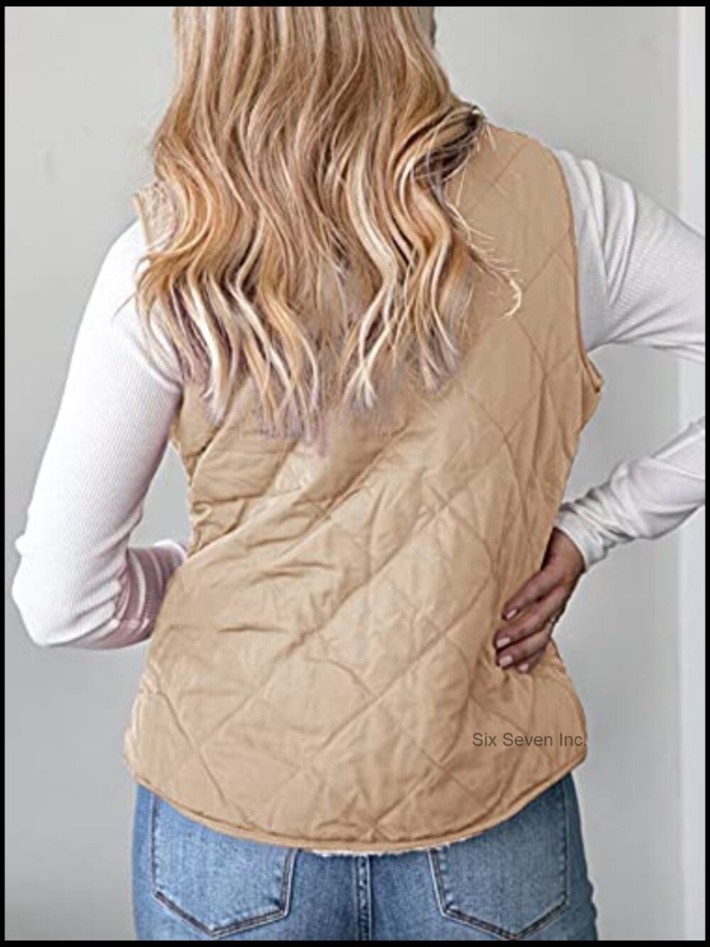 Reversible Quilted Sherpa Fleece Vest Lightweight Sleeveless Coat - Picture 3 of 7